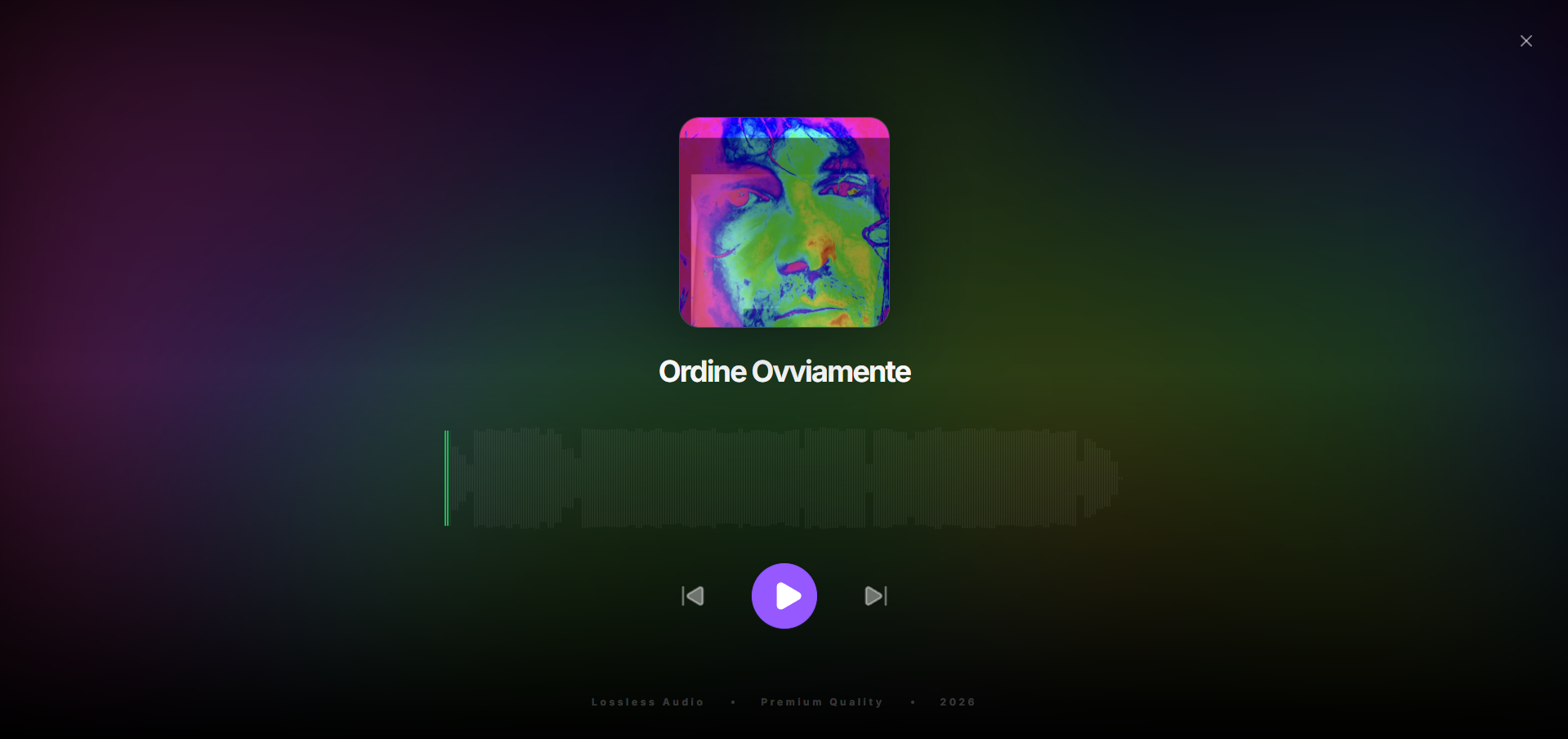 Tunecamp full-screen ambient player with album art, waveform visualizer, and dynamic color glow matching the cover